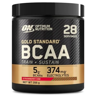 Abbildung von Optimum Nutrition Gold Standard BCAA Train + Sustain, Aminosäuren Pre Workout Pulver, Sportgetränk mit Vitamin C, Zink, Magnesium &amp; Elektrolyten, Erdbeere Kiwi Geschmack, 28 Portionen, 266 g