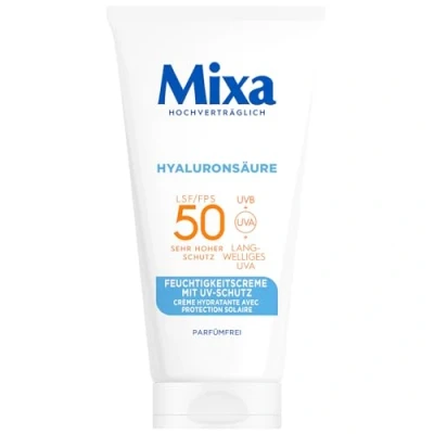 Abbildung von Mixa UV 50 Hydrating Care, für sensible Haut, Schutz vor UVB + UVA Long UVA, SPF 50, Mit Hyaluronsäure, Geeignet Gesicht &amp; Hals, Hypoallergen, ml
