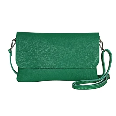 Abbildung von AmbraModa GLX11 Damen Umhängetasche, Clutch, Handytasche aus echtem Leder mit abnehmbarem und verstellbarem Schultergurt, geeignet für Handys Tablets bis zu 7 Zoll (Grasgrün)