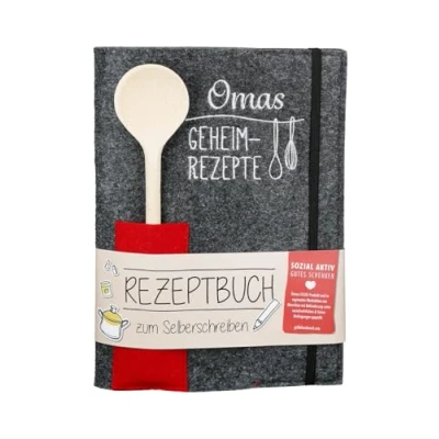 Abbildung von GILDE leeres Rezeptbuch zum Selberschreiben a5 Kochbuch für Lieblingsrezepte Backen Kochen selbst schreiben Rezept Buch Rezeptebuch mit Holz Kochlöffel