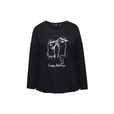 Abbildung von Ulla Popken Graphic Holiday TEE Langarmshirt, Damen, Größe: 42/44, Black