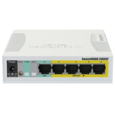 Abbildung von Mikrotik RB260GSP Managed Gigabit Ethernet (10/100/1000) Anschluss, unterstützt Stromversorgung über diesen Port (PoE) weiß Netzwerk Switch (Managed Network Switch,