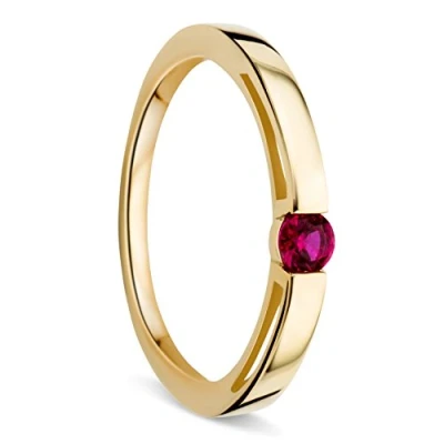 Abbildung von Orovi Verlobungsring Damen aus 9 Ct Gelbgold (375) mit Solitär Rubin im Brillantschliff (0.15 Ct) Solitärring Edelstein zur Verlobung Damenschmuck Hypoallergen &amp; handgefertigt (Gr. 50)