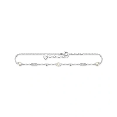 Abbildung von Thomas Sabo Fußkette mit Perlen und weißen Steine Silber, 925er Sterlingsilber, Süßwasserzuchtperlen Zirkonia Steinen, Länge: 22 27 cm, AK0034 167 14 L27V