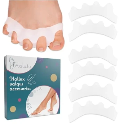 Abbildung von HALUTO 3 Paare / 6 Stk Zehenspreizer für vier Zehen Hallux Valgus Korrektur Zehentrenner Überlappende Ballenzehen Hammerzehen Toe Stretcher Spacer