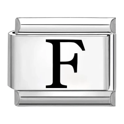 Abbildung von Quiges 9mm Laser geätzt Italian Style Modul Edelstahl Alphabet Buchstabe F für Italienische Armbänder