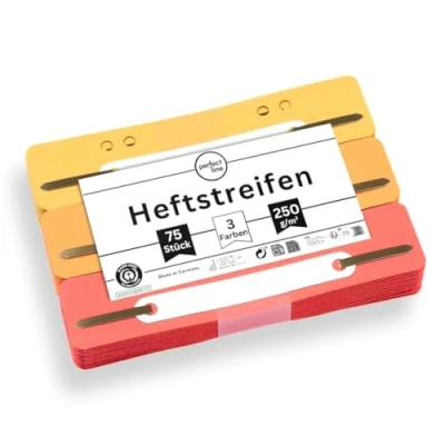 Abbildung von perfect line 75 Heftstreifen Pappe, recycling Karton, 250 g/m², MADE IN GERMANY (Gelb, Orange, Rot)