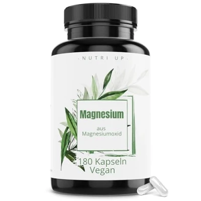 Abbildung von Magnesium 180 Kapseln (6 Monate) 400 mg elementares pro Kapsel 665 reines Magnesiumoxid laborgeprüft, hochdosiert, vegan