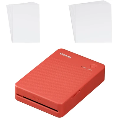 Abbildung von Canon SELPHY QX20 mobiler Fotodrucker per WLAN direkt vom Smartphone drucken. Thermosublimationsdruck, 2 Größen Stickerpapier und Laden USB C Terrakotta