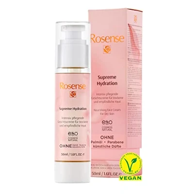 Abbildung von Rosense Supreme Hydration intensiv pflegende Gesichtscreme für trockene und empfindliche Haut Feuchtigkeitscreme vegan 50 ml