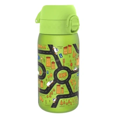 Abbildung von Ion8 Kinder Trinkflasche, 350ml, Auslaufsicher, Einhandöffnung, Sichere Verriegelung, Spülmaschinenfest, BPA frei, Tragegriff, Klappdeckel, Leicht zu Reinigen, Klimaneutral, Autos Design