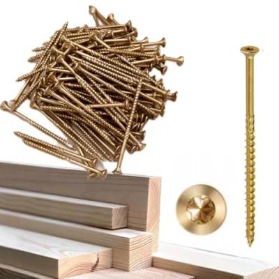 Abbildung von KLIMAS Holzschrauben Torx Spanplattenschrauben Gelb Senkkopfschrauben Terrassenschrauben Universalschrauben Dachkonstruktion Schrauben Set 6x100 mm 100 Stück