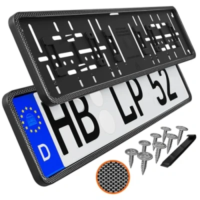 Abbildung von Kennzeichenhalter Kfz Kennzeichen Halter Halterung Carbon Optik 2 Stück