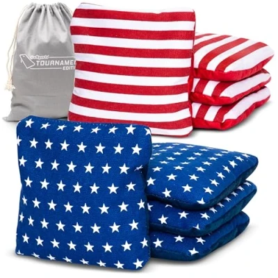 Abbildung von GoSports Unisex Erwachsene Bean Bags Doppelseitige Cornhole Slide &amp; Stop Regulierung Turnier Sitzsäcke Set von 8, Sterne und Streifen, 6&quot; x