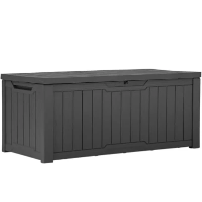 Abbildung von YITAHOME Außenspeicherbox 120 Gallonen wasserdichte Deckbox für Gartengeräte Terrassenkissen Swimmingpool Zubehör verschließbar einfach zusammenzubauen vielseitiger Sitzbank oder Tisch,dunkelgrau