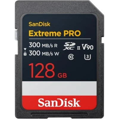 Abbildung von SanDisk Extreme PRO 128 GB SDXC UHS II Karte,bis zu 300 MB/s Lesegeschwindigkeit &amp; Schreibgeschwindigkeit, V90, 8K