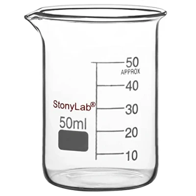 Abbildung von stonylab Glas Becher, 1 Pack Borosilikatglas Graduierte Niedrige Form Griffin Becher mit Gießauslauf Labor Lab Beaker, 50 ml