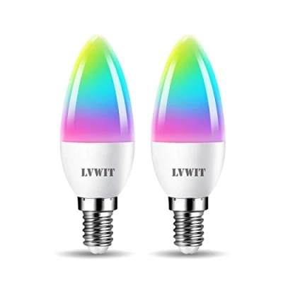 Abbildung von LVWIT Alexa Lampe E14 LED, Wlan Glühbirnen 4.9w Dimmbar Birne Bluetooth Smart RGB LED 2700K 6500K 470LM, Kompatibel mit Google Home Echo, Kein Hub (2er Pack)