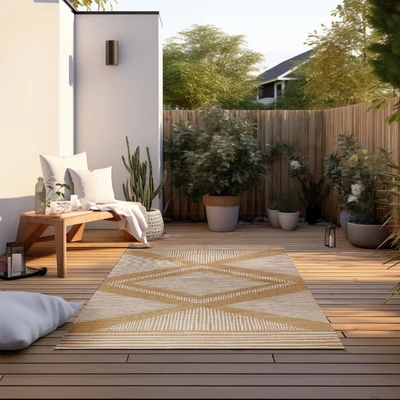 Abbildung von Elle Decoration In und Outdoor Teppich Wendeteppich Wetterfest &amp; Wasserfest Modernes Rauten Muster Geometrisches Outdoorteppich für Garten, Balkon, Terrasse, Wohnzimmer Ocker, 200x290cm