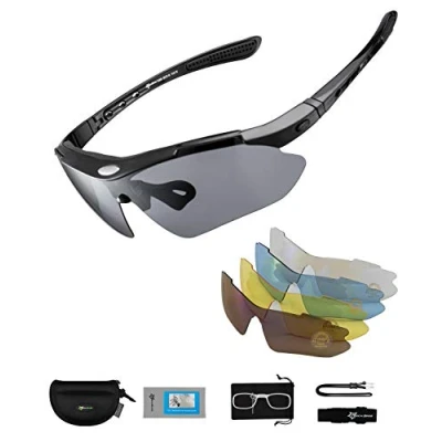 Abbildung von ROCKBROS Fahrradbrillen Polarisierte Sonnenbrille mit 5 Wechselgläsern Damen Herren Sportbrillen Radbrille für Outdoor Sport Radfahren Laufen Angeln