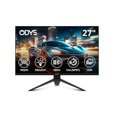 Abbildung von ODYS i27 Q 180 27 Zoll Gaming Monitor (69 cm Bildschirm, WQHD, 2.560x1.440 Pixel, Hz, 1 ms Reaktionszeit (MPRT), Fast IPS Panel, FreeSync, HDMI, Display Port, 3,5mm Kopfhöreranschluss)