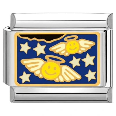 Abbildung von Quiges 9mm Italian Style Charm Modul Edelstahl Smiley Engel für Italienische Armbänder