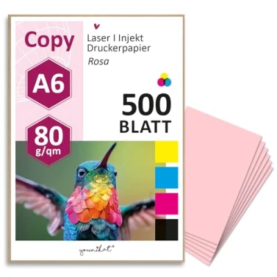 Abbildung von younikat 500 Blatt blanko 80 g/m² Papier in rosa I Kopierpapier Rezeptpapier DIN A6 dv1448
