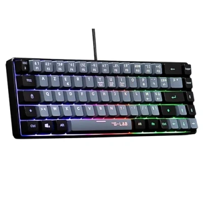 Abbildung von The G Lab Keyz Hydrogen, Gamer Tastatur, 60%, halbmechanische kabelgebunden, Azerty, Bunte Hintergrundbeleuchtung, leise, kompaktes Format TKL PC/PS5 2023 (Grau/Schwarz)