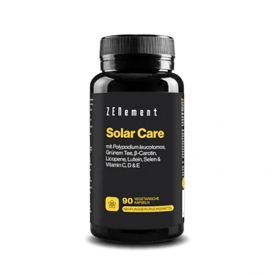 Abbildung von Solar Care Bräunungskapseln, Hautschutz, 2in1 Natural Tan Bronzer PERFECT SKIN Beta Carotin, Calaguala, Vitamin E, C, D, Selen,Grünem Tee Laborgeprüft 90 Kapseln Bräunungsverstärker Zenement