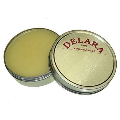 Abbildung von DELARA Hochwertiger Pflegebalsam für Leder mit Jojoba und Bienenwachs schützt Glattleder wirksam vor Austrocknung Oxidation, Farbe: Farblos Made in Germany (farblos)