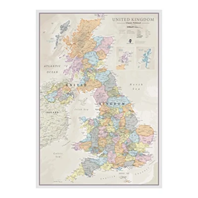 Abbildung von Karte von Großbritannien, schöner Stil mit klassischen Tönen 84,1 (W) x 59,4 (H) cm