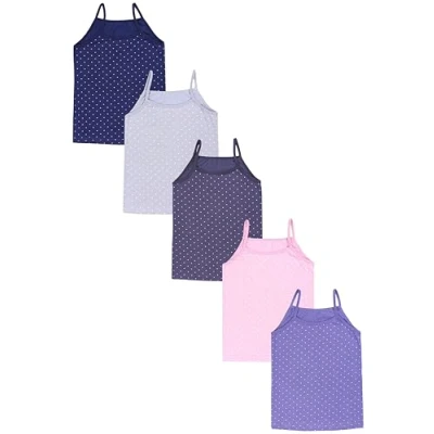 Abbildung von TupTam Mädchen Unterhemd Spaghettiträger Top 5er Pack, Farbe: Herzchen Jeansblau Rosa Dunkelblau Graphite Grau, Größe: 122 128