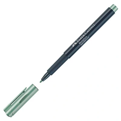 Abbildung von FABER CASTELL 160794 Metallics Marker mit Faserspitze, 1,5 mm Strichstärke, für viele Oberflächen geeignet, Metalliceffekt Wanderlust in hellgrün