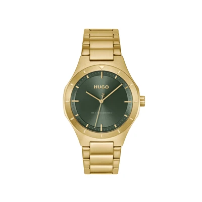 Abbildung von HUGO LIT Uhr goldcoloured/olive, Herren, Größe: One Size, Gold/coloured/olive