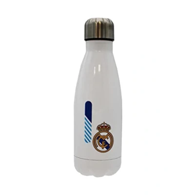 Abbildung von Real Madrid Wasserflasche aus Edelstahl, luftdicht, Buchstabe I in Blau, 550 ml, Weiß, offizielles Produkt (CyP Brands)