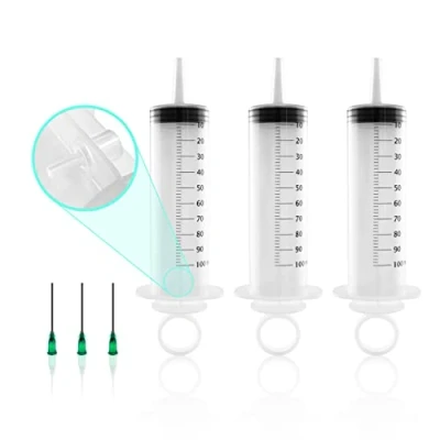 Abbildung von V2 VAPE 3 Stück Spritzen Set 100ml Mit stumpfer Nadel. Dosierspritze aus Plastik. Als Futterspritze, Sauspritze für Motoröl oder Bremsflüssigkeit. Hobby und Handwerk. Adapter Kanülen.