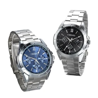 Abbildung von JewelryWe 2pcs Herren Armbanduhr, Business Casual Analog Quarz Uhr mit Edelstahl Armband, Blau/Schwarz Zifferblatt