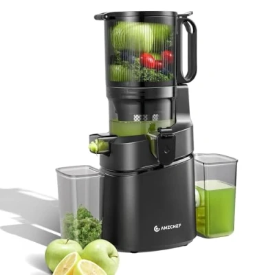 Abbildung von AMZCHEF 250W Automatischer All In One Entsafter, 135MM Öffnung und 1,8L Entsafter für Gemüse Obst, Slow Juicer Testsieger mit Dreifachem Filter Schwarz