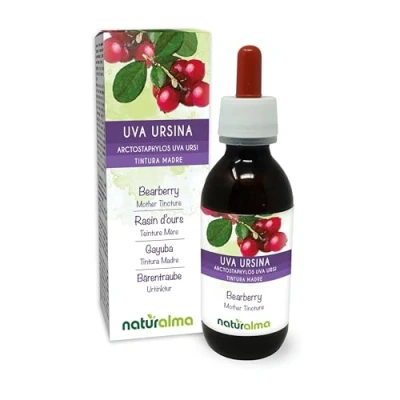 Abbildung von Bärentraube (Arctostaphylos uva ursi) Blätter Alkoholfreier Urtinktur Naturalma Flüssig Extrakt Tropfen 120 ml Nahrungsergänzungsmittel Veganer