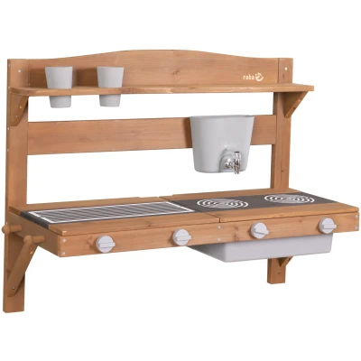 Abbildung von roba® Outdoor Spielküche »Matschküche zum Aufhängen, teakholzfarben lasiert, aus Holz«, FSC® schützt Wald weltweit