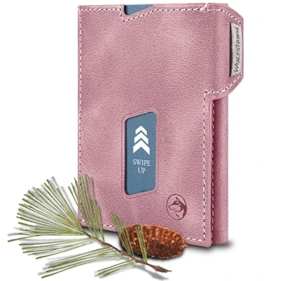 Abbildung von Wolfstrøm Slim Wallet mit Münzfach &#039;Ludvig&#039; I 7+1 Karten Mini Geldbörse Herren klein, RFID Blocker Damen Portemonnaie klein Credit Card Holder Geldbeutel Rosé