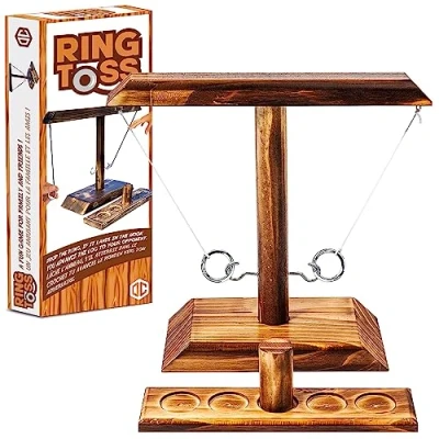 Abbildung von Ring Toss® Game Geschicklichkeitsspiel aus Holz Premium Qualität Hängende Ringwurfmaschine Wer ist der Schnellste? Innen &amp; Außen Kinder Erwachsene 100% Spaß SparkL®