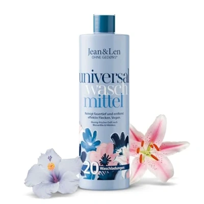 Abbildung von Jean &amp; Len Universalwaschmittel Wasserlilie Hibiskus, Fasertiefe Reinigung, mit Fleck Weg Effekt, pflanzenbasierten Tensiden, ohne Mikroplastik künstliche Farbstoffe, Waschmittel vegan, 1 L