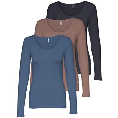 Abbildung von ONLY 3er Pack Damen Langarmshirt schwarz und weiß Langarm Basic Longsleeve Sommer aus 95% Baumwolle XS S M L XL 15209156 (3er Farb Mix 4, XS)