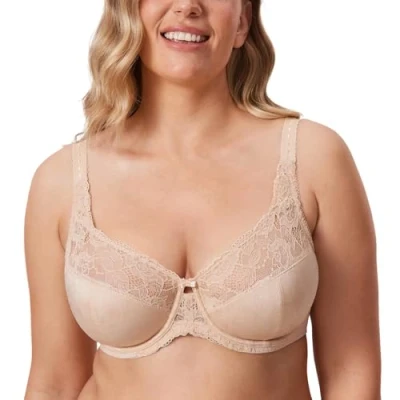Abbildung von DELIMIRA Damen Minimizer BH ohne Einlagen mit Spitze Bügel Große Größen Beige 90C
