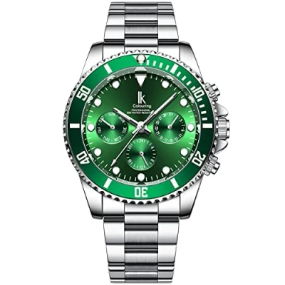 Abbildung von Alienwork Automatikuhr Armbanduhr Herren Damen Silber Edelstahl Metallarmband Kalender Grün Multi Funktion Glasboden