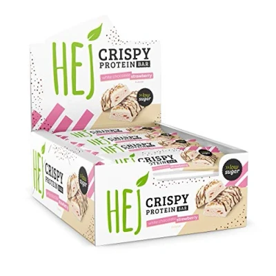 Abbildung von HEJ Crispy Proteinriegel Snack Low Sugar Eiweißriegel 14g Protein &amp; 162kcal pro Riegel Vegetarisch ohne Palmöl 12x45g White Chocolate Strawberry