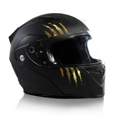 Abbildung von Finest Folia Kratzer Helm Aufkleber 2er Set 7,5x7,5cm Monster Sticker Kralle Deko für Motorrad Auto Motorradhelm Kratzspuren selbstklebend wasserfest K173 (Chrom Gold)
