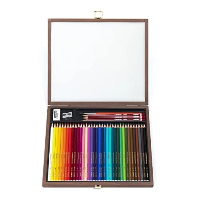 Abbildung von Aquarell Buntstift STABILO aquacolor 36er Holzkoffer 36 Buntstifte, 3 HB Bleistifte, 1 Radierer, Spitzer, Pinsel