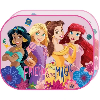 Abbildung von Disney 1 Paar Sonnenblenden für Auto, Prinzessinnen, 44 x 35 cm, Motiv: Jasmine Rapunzel Belle Ariel auf rosa Hintergrund